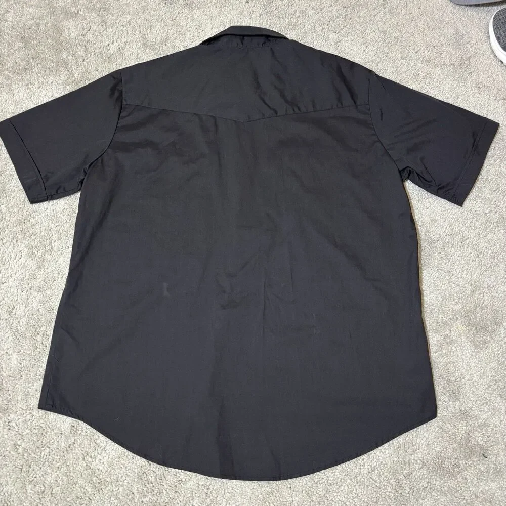 Plains Western Wear Pearl Snap Shirt Mens XL Black Short Sleeve Ranch Cowboy